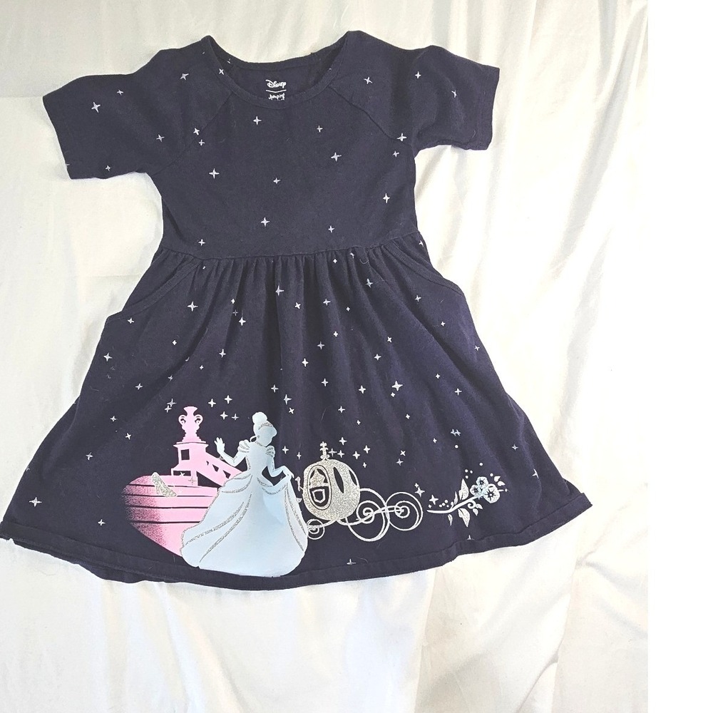 Disney Jumping Beans Cinderella Navy Star Dress Girls Size 5 Pockets Cotton